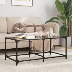 vidaXL Soffbord>Soffbord med svart glasskiva 98,5x50x40 cm stål