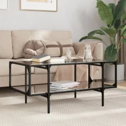 vidaXL Soffbord>Soffbord med svart glasskiva 98,5x50x45 cm stål