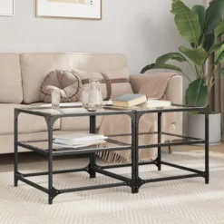 vidaXL Soffbord>Soffbord med transparent glasskiva 2 st 50x50x45 cm stål