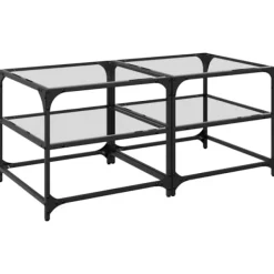 vidaXL Soffbord>Soffbord med transparent glasskiva 2 st 50x50x45 cm stål