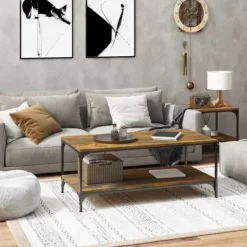 vidaXL Soffbord>Soffbord rökfärgad ek 80x50x40 cm konstruerat trä