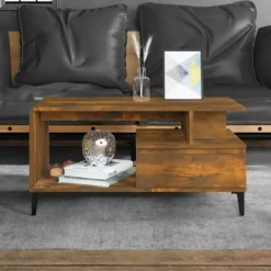 vidaXL Soffbord>Soffbord rökfärgad ek 90x49x45 cm konstruerat trä