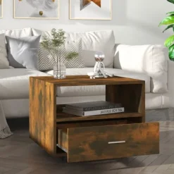 vidaXL Soffbord>Soffbord rökfärgad ek 55x55x40 cm konstruerat trä