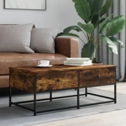 vidaXL Soffbord>Soffbord rökfärgad ek 100x51x40 cm konstruerat trä