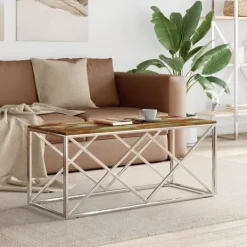 vidaXL Soffbord>Soffbord rostfritt stål och massivt återvunnet trä