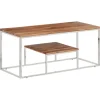vidaXL Soffbord>Soffbord silver rostfritt stål och massivt akaciaträ