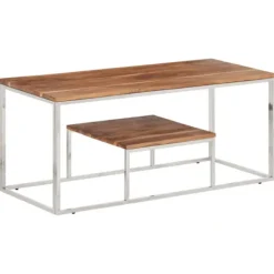 vidaXL Soffbord>Soffbord silver rostfritt stål och massivt akaciaträ