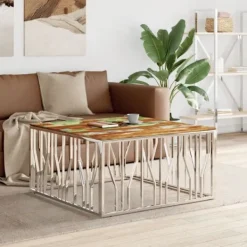 vidaXL Soffbord>Soffbord silver rostfritt stål och massivt återvunnet trä