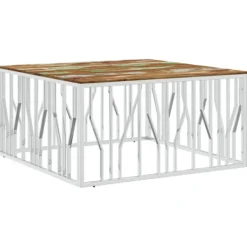 vidaXL Soffbord>Soffbord silver rostfritt stål och massivt återvunnet trä