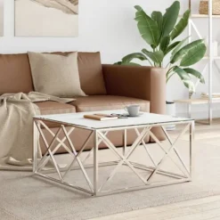 vidaXL Soffbord>Soffbord silver 80x80x40 cm rostfritt stål och glas