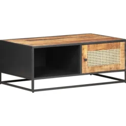 vidaXL Soffbord>Soffbord 90x50x35 cm grovt mangoträ och naturlig rotting