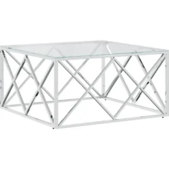 vidaXL Soffbord>Soffbord 80x80x40 cm rostfritt stål och glas