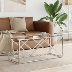 vidaXL Soffbord>Soffbord 110x45x45 cm rostfritt stål och glas