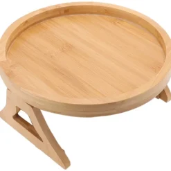 Småbord>Soffbricka i bambu med trästruktur, bärbart clip-on bord för soffarmstöd, kompatibelt med kaffe, te och snacks
