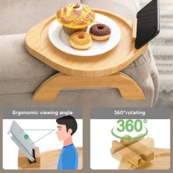 Småbord>Soffbricka med roterande mobiltelefonhållare Bambuträ hopfällbar A