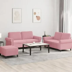 vidaXL Soffor>Soffgrupp med dynor 3 delar rosa sammet