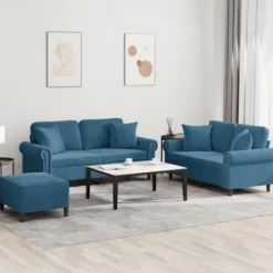 vidaXL Soffor>Soffgrupp med dynor 3 delar blå sammet