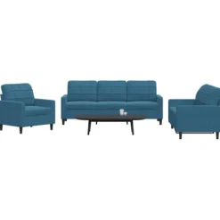vidaXL Soffor>Soffgrupp med dynor 3 delar blå sammet