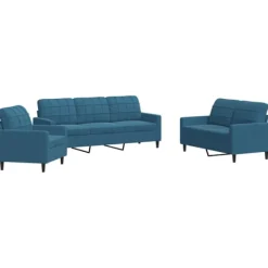 vidaXL Soffor>Soffgrupp med dynor 3 delar blå sammet