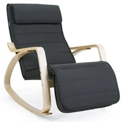 Pavil Fåtöljer>SONGMICS Avkopplande gungstol i björk med justerbart fotstöd, Grå