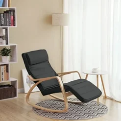 Pavil Fåtöljer>SONGMICS Avkopplande gungstol i björk med justerbart fotstöd, Grå