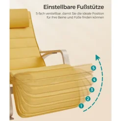 Pavil Fåtöljer>SONGMICS gungstol med armstöd, björkträ, gungstol 5-vägs justerbar, gul natur