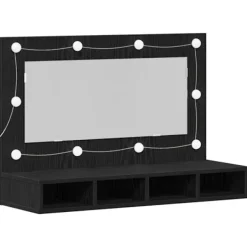 vidaXL Sminkbord>Spegelskåp med hylla Svart ek 90 x 31,5 x 62 cm Konstruerat trä
