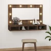 vidaXL Sminkbord>Spegelskåp med LED brun ek 90x31,5x62 cm