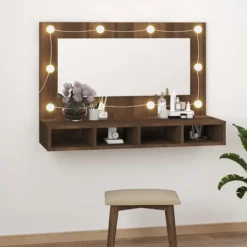vidaXL Sminkbord>Spegelskåp med LED brun ek 90x31,5x62 cm