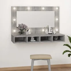 vidaXL Sminkbord>Spegelskåp med LED grå sonoma 90x31,5x62 cm