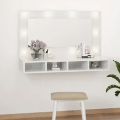 vidaXL Sminkbord>Spegelskåp med LED vit högglans 90x31,5x62 cm