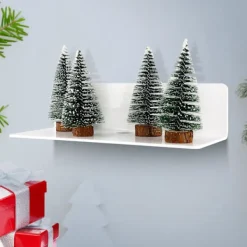 Hyllor>4ST Flytande vägghylla i akryl, 23*9,5 cm, självhäftande hylla utan borrning med 8 kabelklämmor, liten hylla för kontor, badrum, kök, sovrum, vit