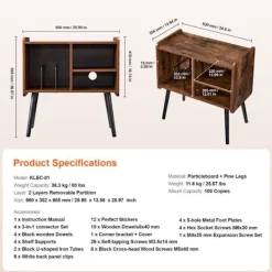 DUOKU Hyllor>Stöd för skivspelare--Kan rymma upp till 100 album-med justerbar höjd, för vardagsrum och sovrum-Brun