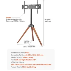 DUOKU Tv-Bänkar>Stöd TV Stativ - - FT03 - Kompatibel 40-65 tum - Kapacitet 45 kg - Massivt trä