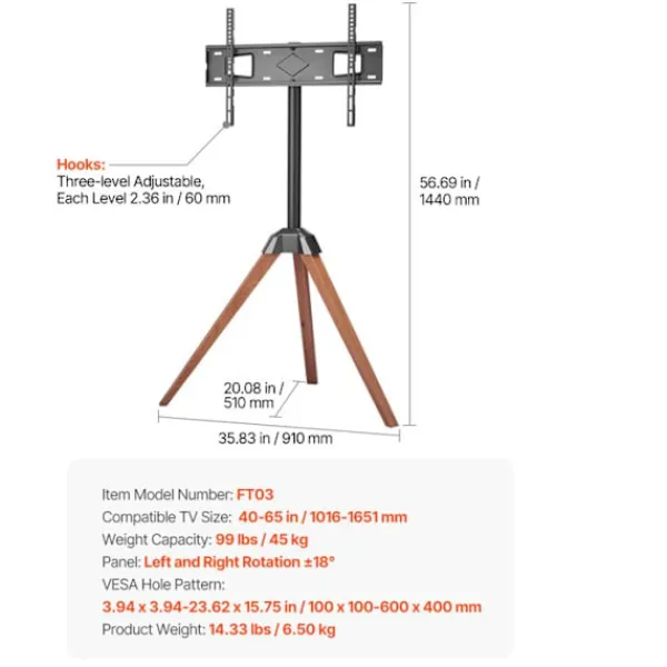 DUOKU Tv-Bänkar>Stöd TV Stativ - - FT03 - Kompatibel 40-65 tum - Kapacitet 45 kg - Massivt trä