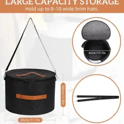 Superp Kistor & Koffertar>Stora hattaskar med lock, 17,7" D x 11,8" H Fällbar rund hattförvaringslåda Resa med handtag och axelrem