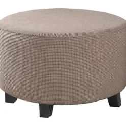 Sittpuffar>Stretch Jacquard Ottoman Överdrag (Grå, Liten), Fotpallsskydd, Möbelskydd, Pallskydd med halkfri elastisk botten