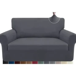 Generic Soffor>Stretch Sofföverdrag 2-sits, Allomfattande Halkfritt Sofföverdrag, Möbelöverdrag (2-sits, Grå)