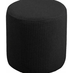 Sittpuffar>Stretch Överdrag för Ottoman Puff, Svart, 30x30cm, Mjuk Jacquard Fotpallsskydd med Elastisk Botten