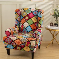 Fåtöljer>Stretch Wingback fåtöljöverdrag fåtöljöverdrag med T-formad kuddfodral, tryckt halkfri fåtölj