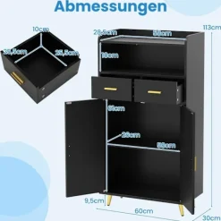 Northix Skåp>Svart köksskåp med dubbeldörrar, 2 lådor, ställbar hylla