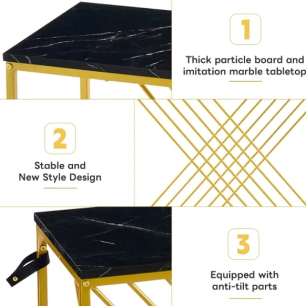 Sideboards>Svart vintage konsolbord med gyllene bas (100x35x77cm) – Högglans MDF för hall, entré & vardagsrum