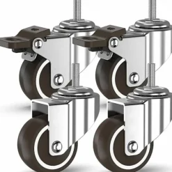 Balkongmöbler>Svängbara hjul - 4 med gängade stänger, möbelhjul, bromsade hjul för transport av industriella brädor (50 mm med M10 stänger, 2 med bromsar, 2 utan