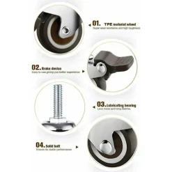 Balkongmöbler>Svängbara hjul - 4 med gängade stänger, möbelhjul, bromsade hjul för transport av industriella brädor (50 mm med M10 stänger, 2 med bromsar, 2 utan