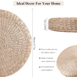 Sittpuffar>Tatami-kudde Rund Stoppad Pall Mjuk Yoga Halmmatta Ekologisk Golvkudde Sitta Stickad Trädgård Matsal Rum Utomhus Heminredning 40cm—yux