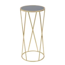 B2X Småbord>Telefonhållarbord, guldfärgad metall, svart glasskiva