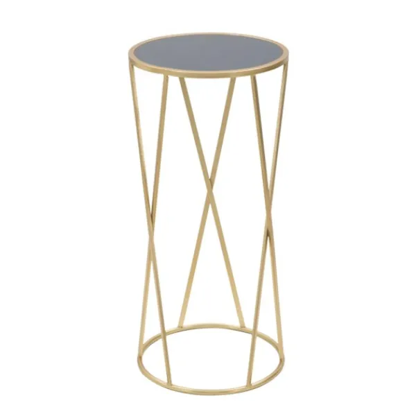 B2X Småbord>Telefonhållarbord, guldfärgad metall, svart glasskiva