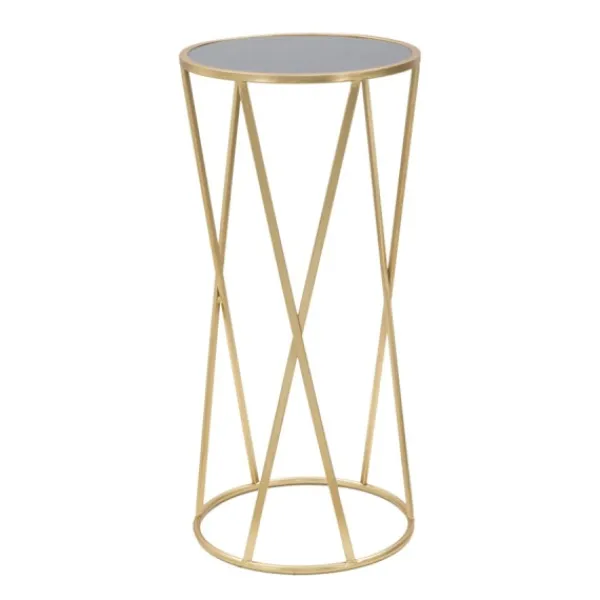 B2X Småbord>Telefonhållarbord, guldfärgad metall, svart glasskiva