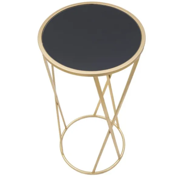 B2X Småbord>Telefonhållarbord, guldfärgad metall, svart glasskiva