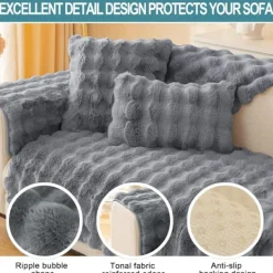 Soffor>Tjock Kanin Plysch Soffaöverdrag 3-sits, 2024 Ny Universal Halksäker Hörnsoffaöverdrag L-formad (Grå, 70 * 150cm Sittdyna)